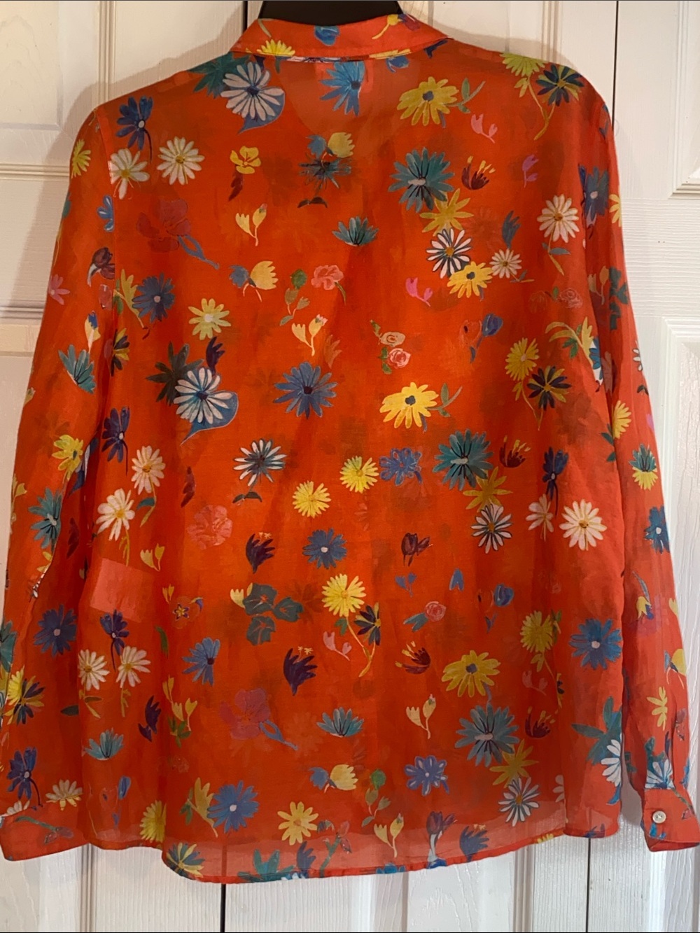Sezane x G. Kero Pierro Vibrant Orange Floral Button-Up Blouse- Cotton & Silk - Picture 7 of 7